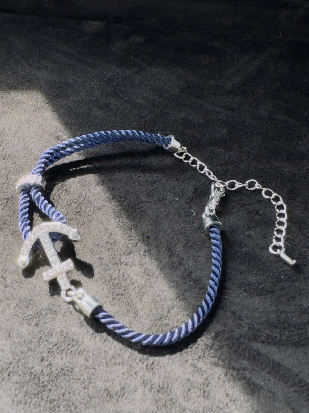 Blue Twisted Cord Bracelet with Crystal Anchor Charm